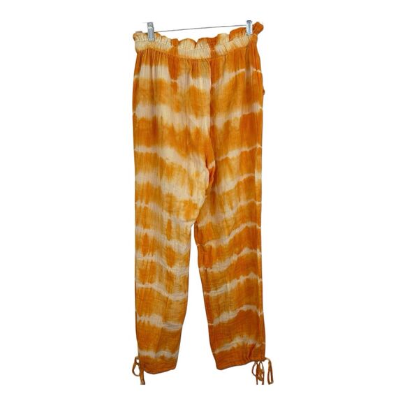Coniglio Palm Beach Pants Orange Hand Tie Dye One Size Tapered Legs Drawstring - Picture 4 of 9